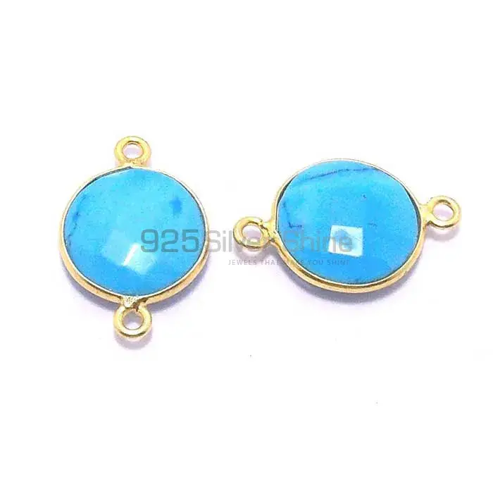 Turquoise Round Gemstone Double Bail Bezel Sterling Silver Gemstone Connector 925GC212_2
