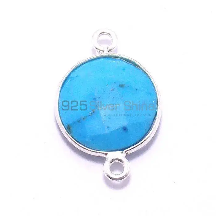 Turquoise Round Gemstone Double Bail Bezel Sterling Silver Gemstone Connector 925GC212_3