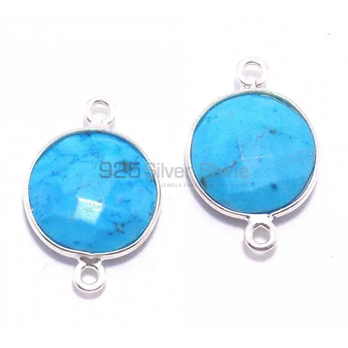 Turquoise Round Gemstone Double Bail Bezel Sterling Silver Gemstone Connector 925GC212_4