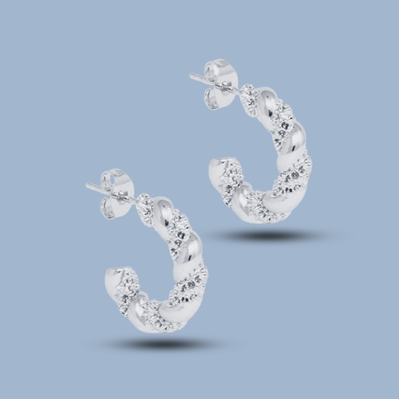 Twist C- Shaped 925 Sterling Silver Irregular Hoop Earring 925She129_0