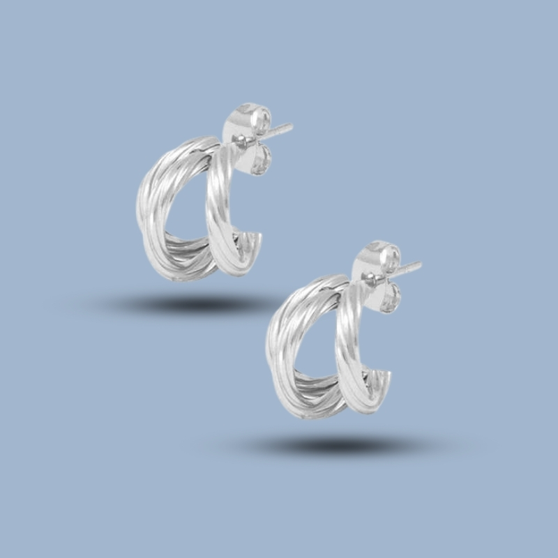Twisted 925 Sterling Silver Three Hoop Huggie Earrings 925She289_0