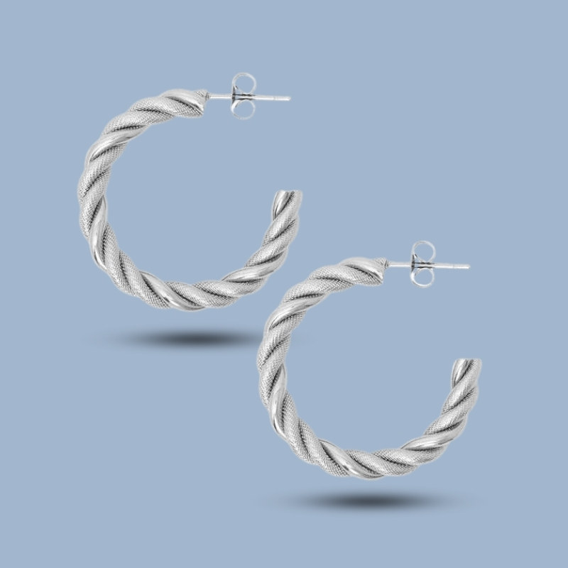 Twisted Design 925 Sterling Silver Irregular Hoop Earring 925She171_0
