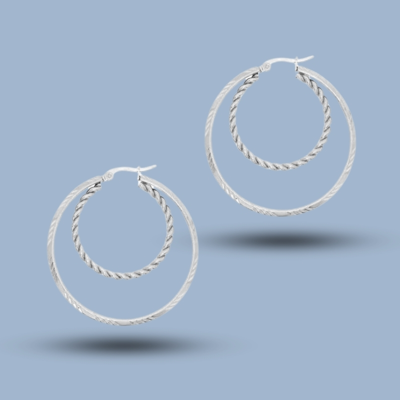 Twisted Double Hoop 925 Sterling Silver Ruthenium Hoop Earring 925She215_0