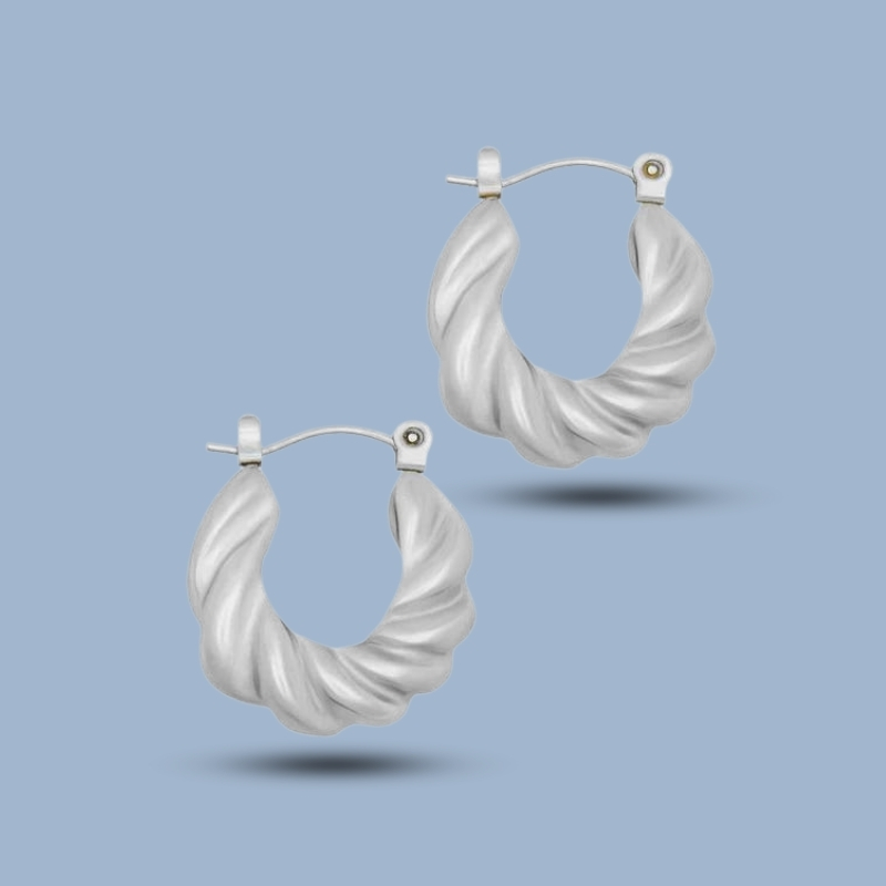 Twisted 925 Sterling Silver Irregular Hoop Earring 925She156_0
