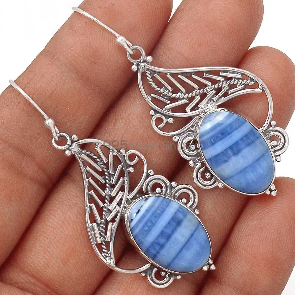 925 Sterling Silver Earrings In Blue Lace Agate Gemstone Jewelry 925SE2940_1