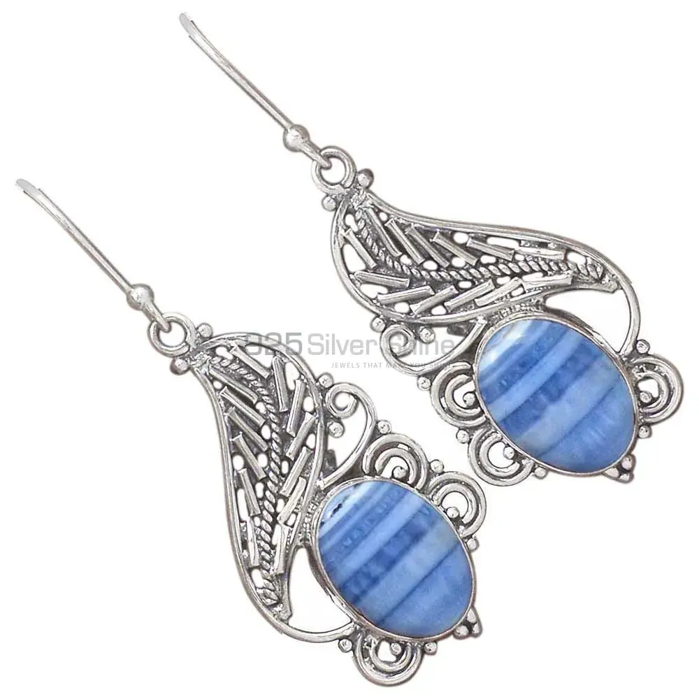 925 Sterling Silver Earrings In Blue Lace Agate Gemstone Jewelry 925SE2940_2