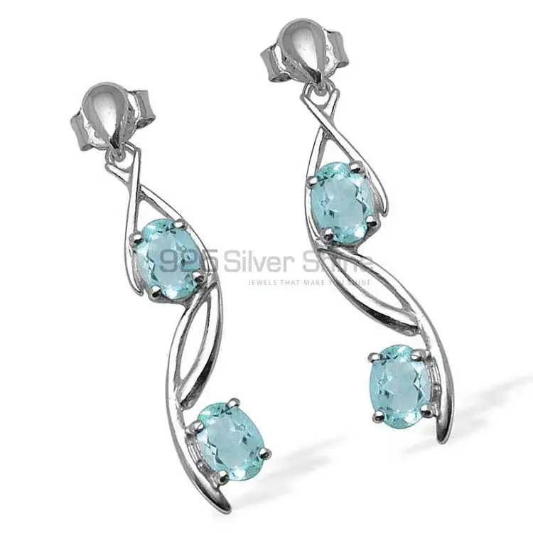925 Sterling Silver Earrings In Blue Topaz Gemstone Jewelry 925SE1075_0