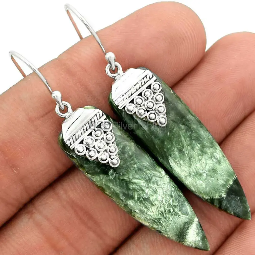 925 Sterling Silver Earrings In Seraphinite Gemstone Jewelry 925SE2474_1