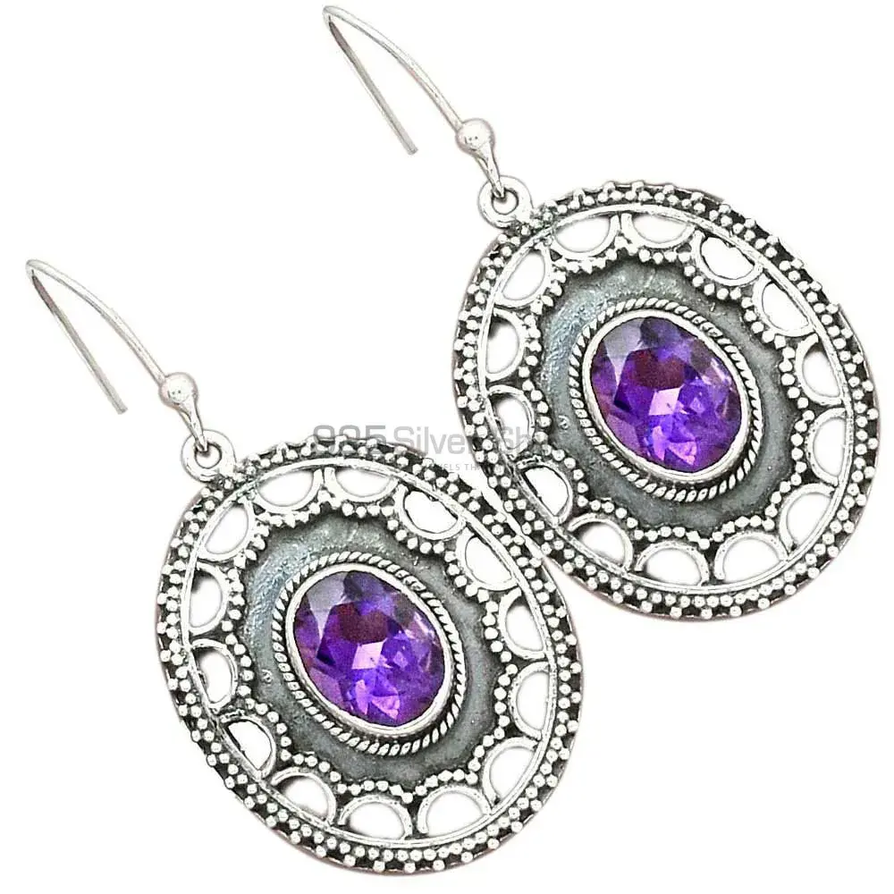 925 Sterling Silver Handmade Earrings In Amethyst Gemstone Jewelry 925SE2699_1