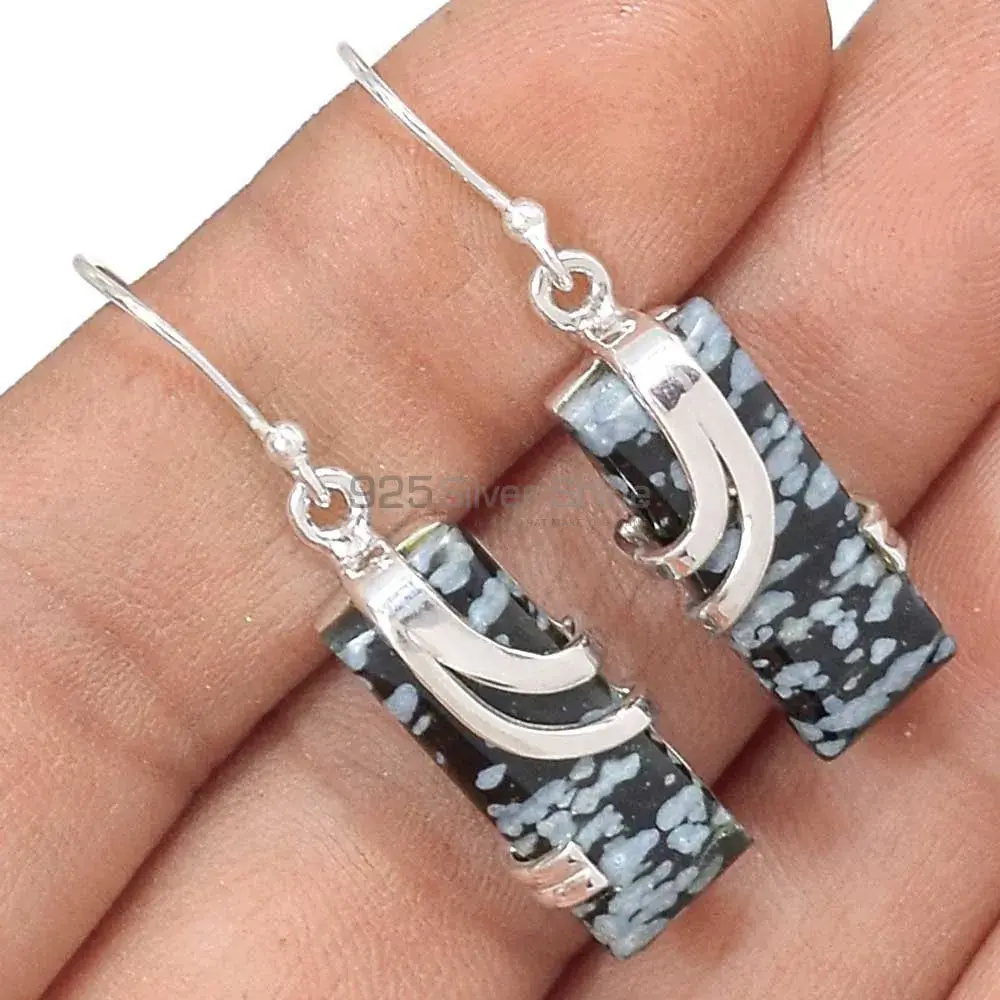 925 Sterling Silver Handmade Earrings In Snow Flax Jasper Gemstone Jewelry 925SE2074_1