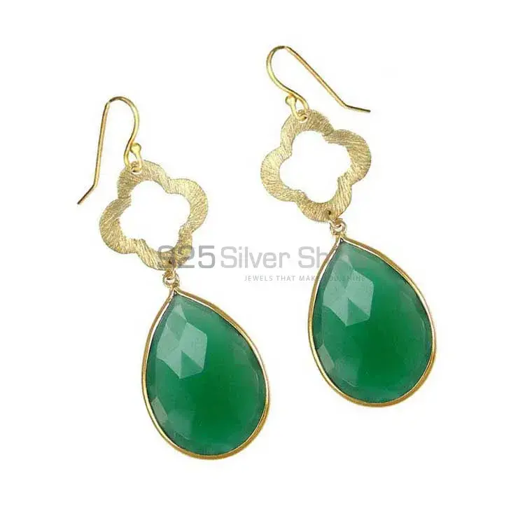 925 Sterling Silver Handmade Earrings In Green Onyx Gemstone Jewelry 925SE1904_0