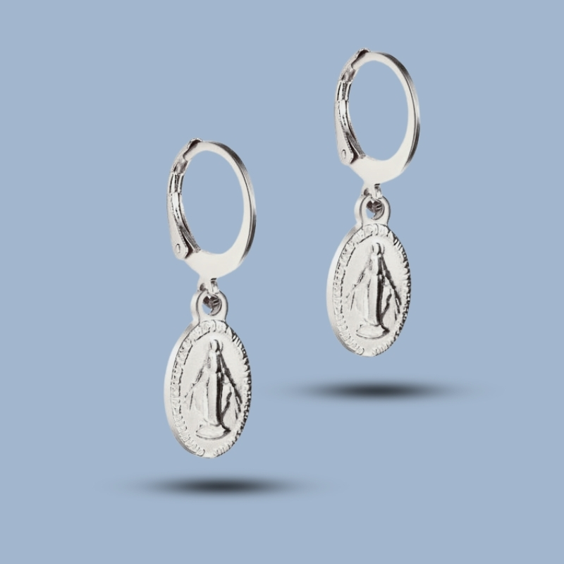 Virgin Mary Charm 925 Sterling Silver Everyday Stack Earring 925She193_0