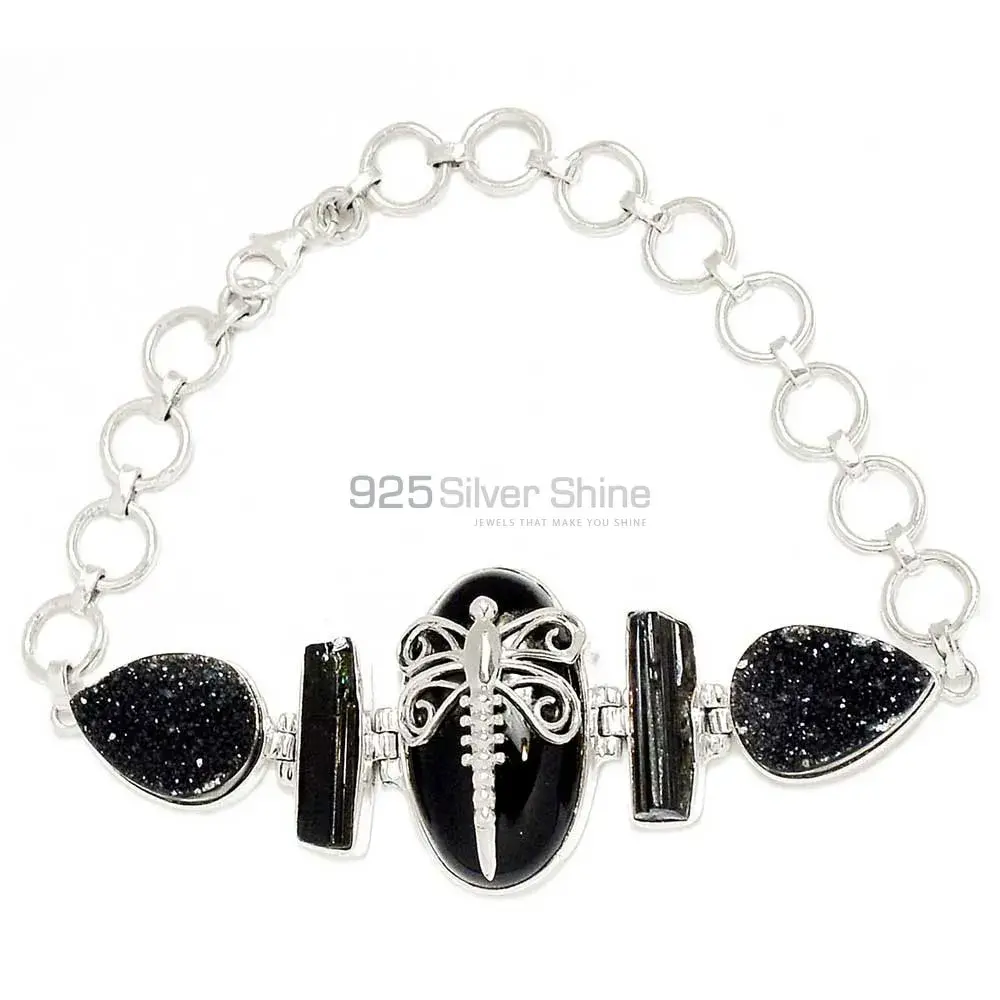 925 Solid Silver Bracelets In Black Tourmaline Gemstone Jewelry 925SB296-1_0