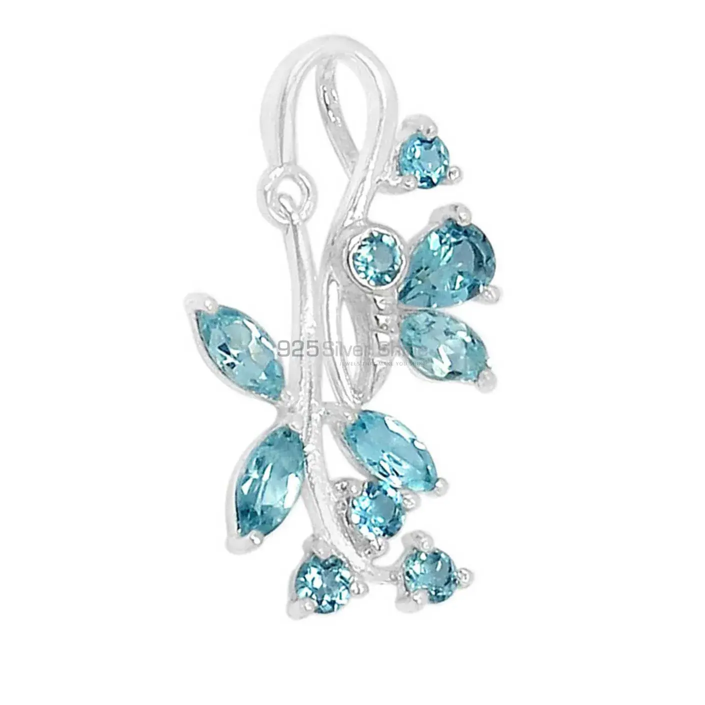 925 Solid Silver Pendants In Blue Topaz Gemstone Jewelry 925SSP328-1_0
