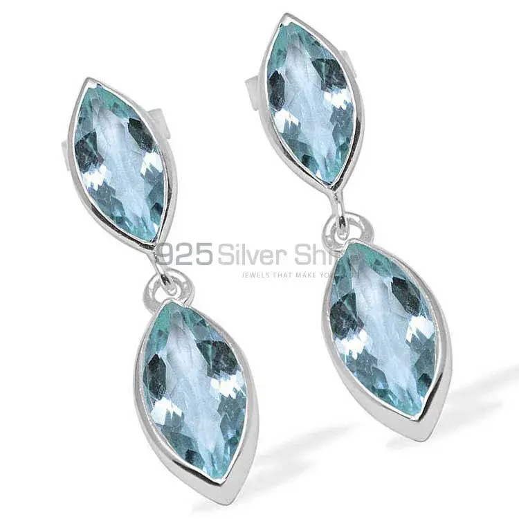 925 Sterling Silver Earrings In Genuine Blue Topaz Gemstone 925SE1109_1