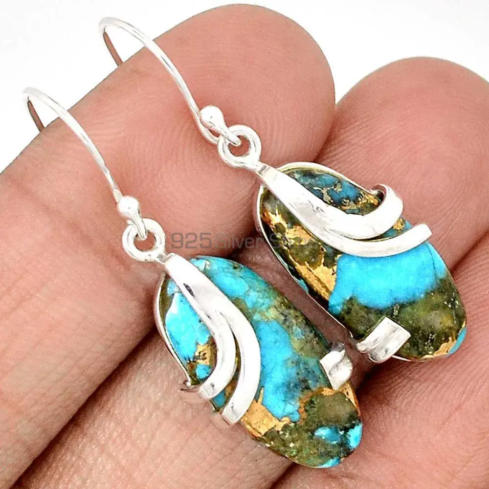 925 Sterling Silver Earrings In Genuine Copper Turquoise Gemstone 925SE2113_1