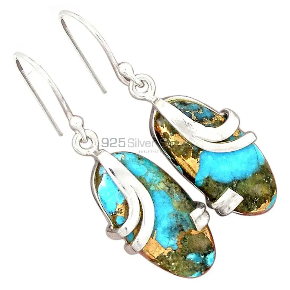 925 Sterling Silver Earrings In Genuine Copper Turquoise Gemstone 925SE2113_2