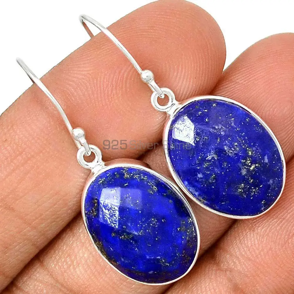 925 Sterling Silver Earrings In Genuine Lapis Gemstone 925SE2271_1