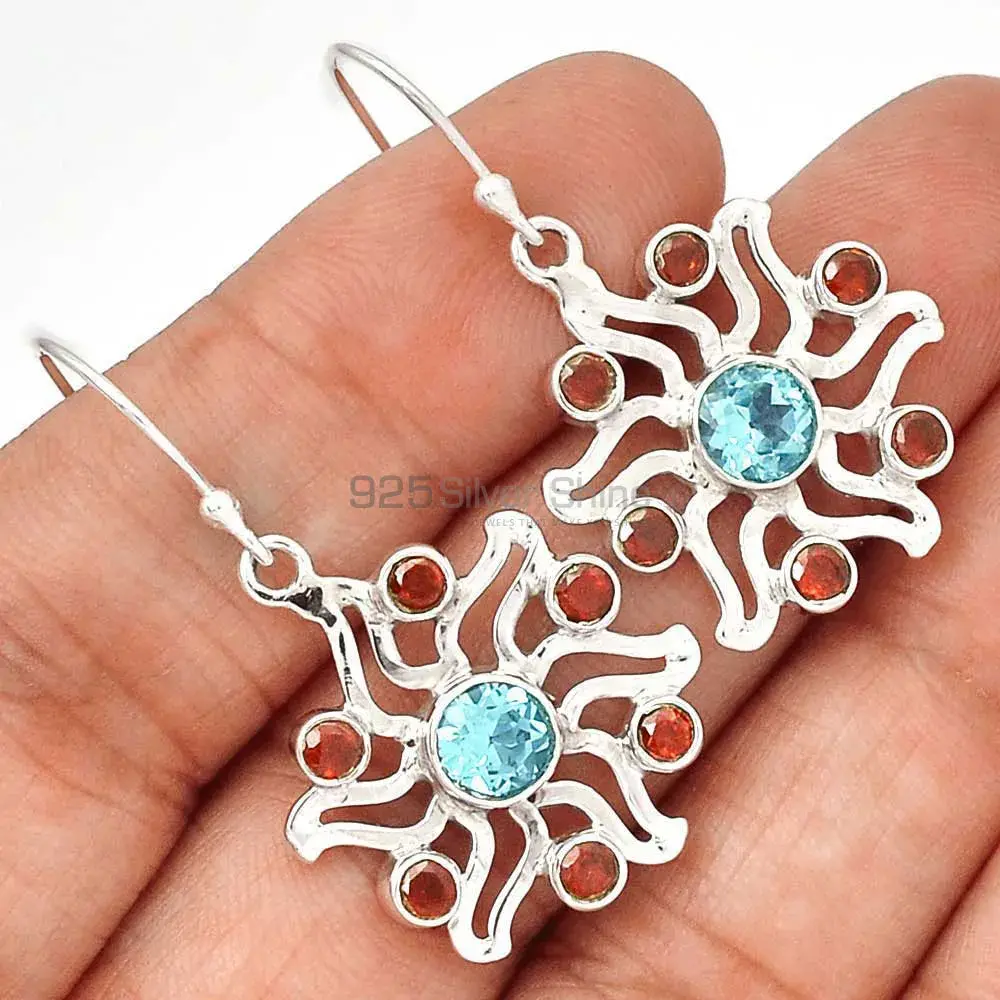 925 Sterling Silver Earrings In Genuine Multi Gemstone 925SE2034_0