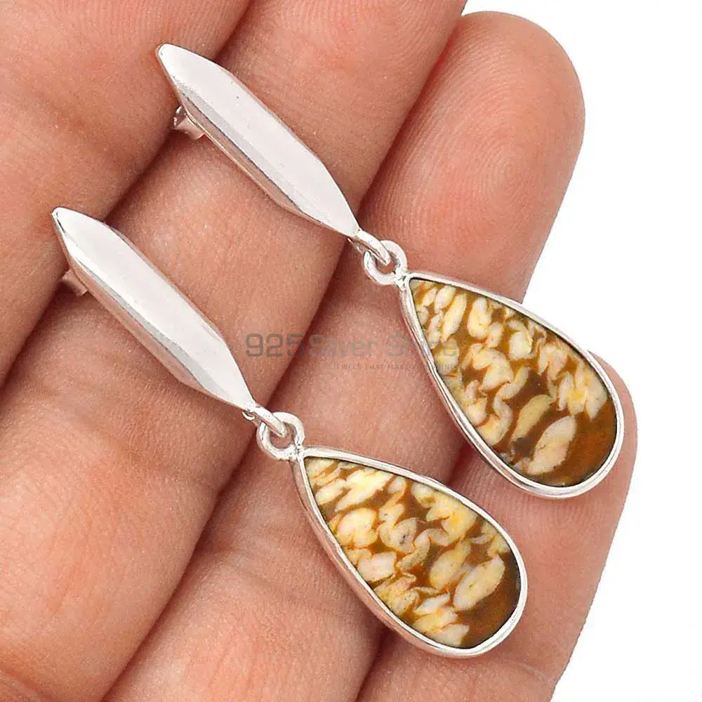 925 Sterling Silver Earrings In Genuine Peanut Jasper Gemstone 925SE2905_1