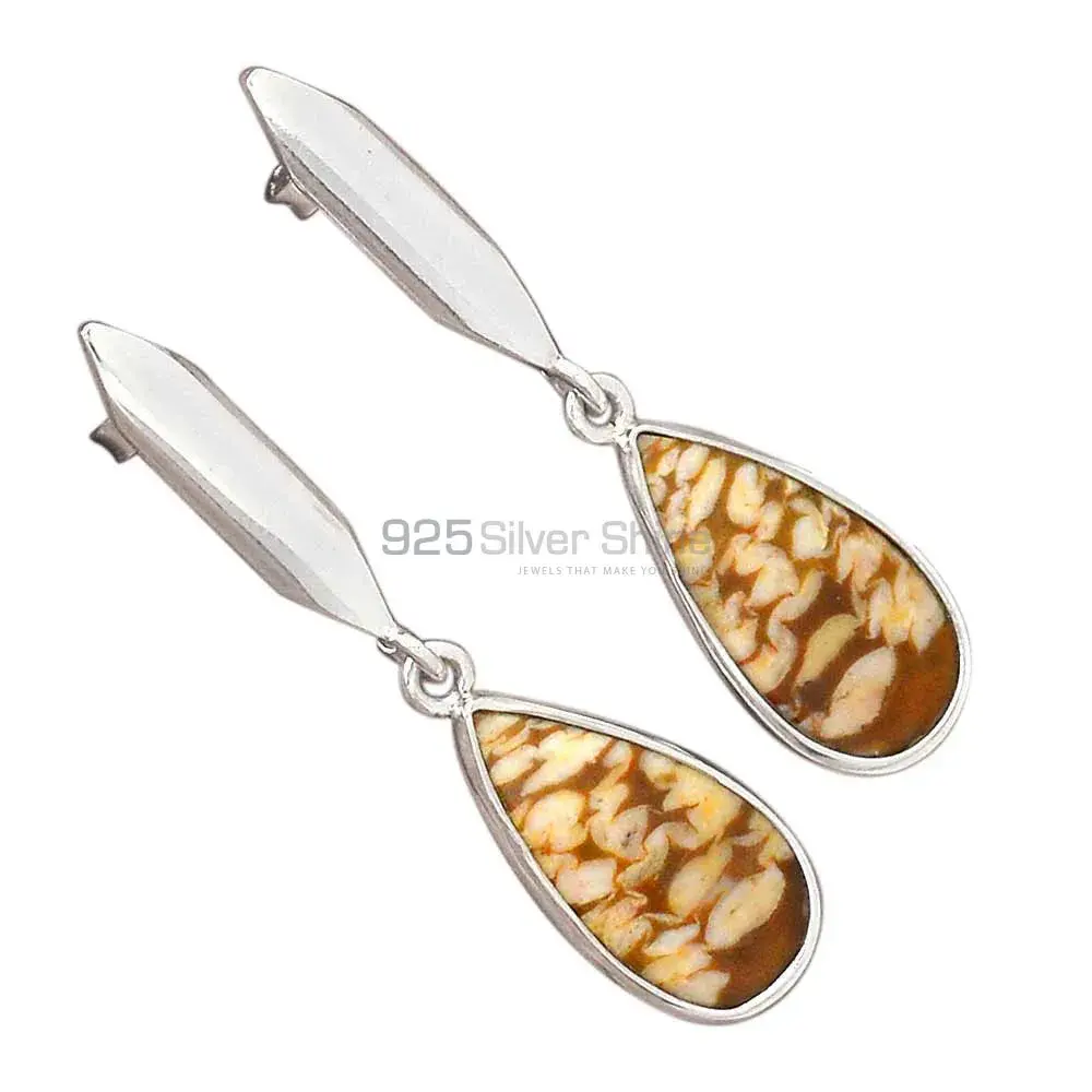 925 Sterling Silver Earrings In Genuine Peanut Jasper Gemstone 925SE2905_2