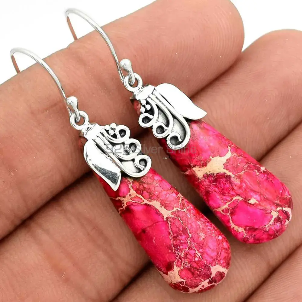 925 Sterling Silver Earrings In Genuine Sea Sediment Jasper Gemstone 925SE2508_1