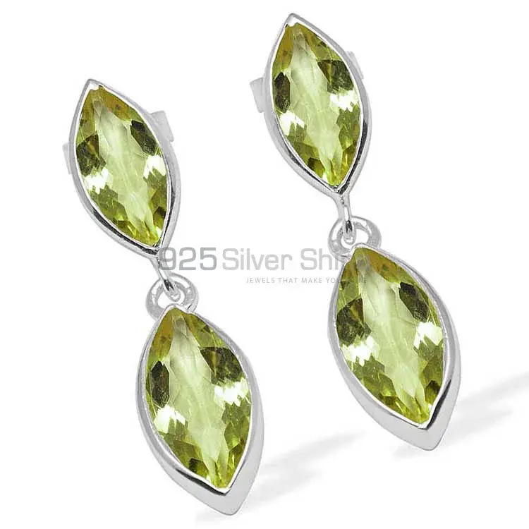 925 Sterling Silver Earrings In Natural Lemon Quartz Gemstone 925SE1107_1