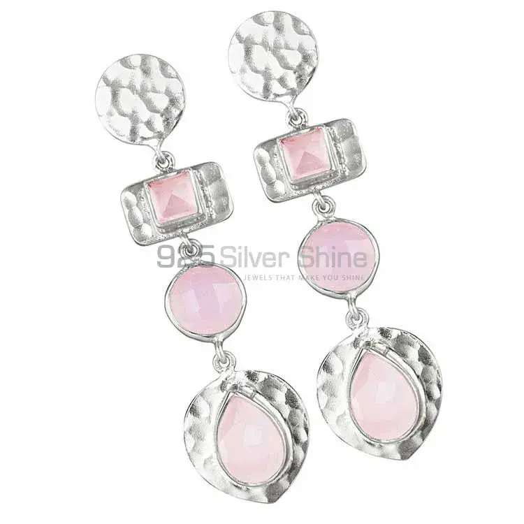 925 Sterling Silver Earrings In Natural Rose Quartz Gemstone 925SE1852_1