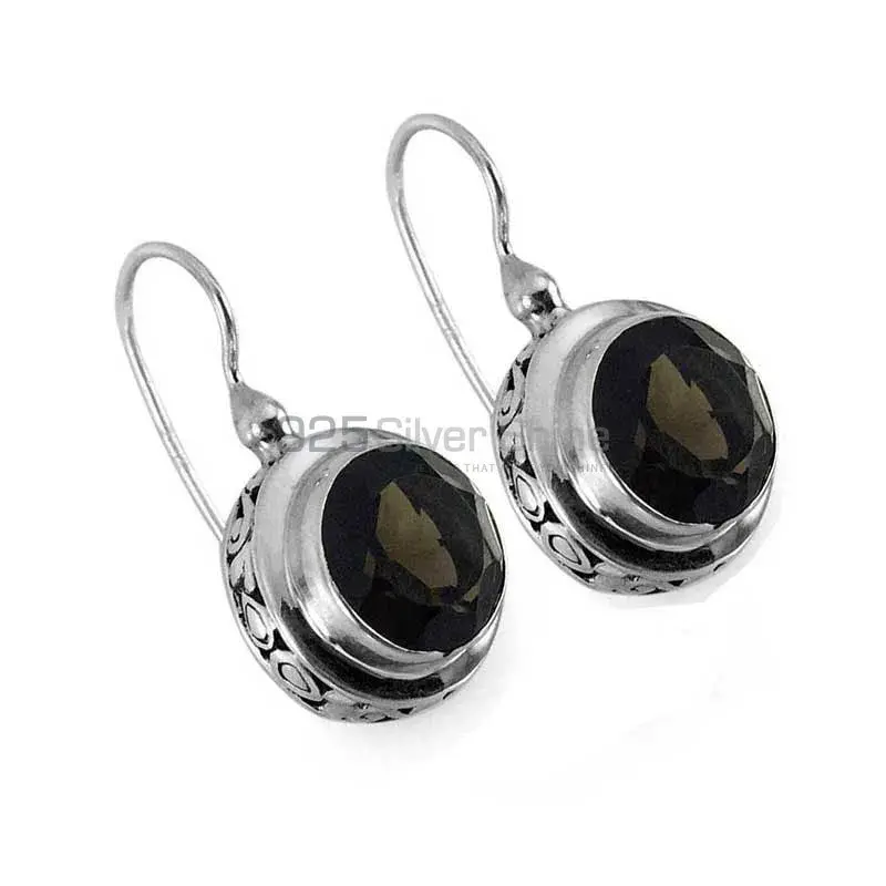 925 Sterling Silver Earrings In Natural Smoky Quartz Gemstone 925SE1335_1