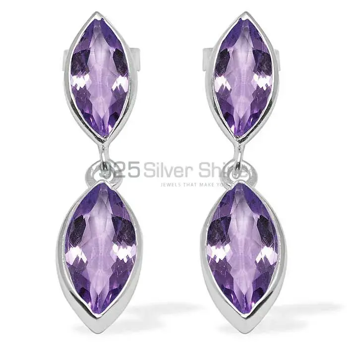925 Sterling Silver Earrings In Semi Precious Amethyst Gemstone 925SE1108_0