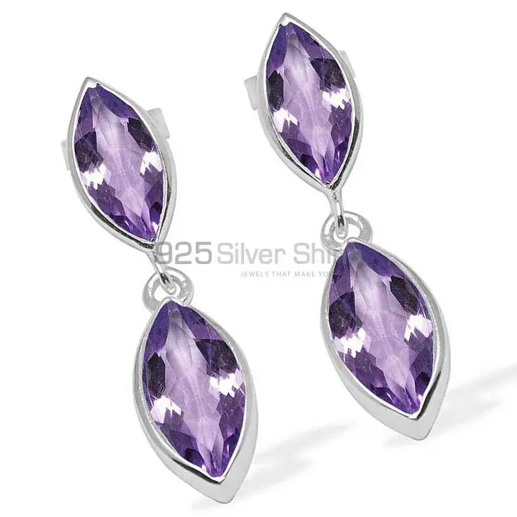 925 Sterling Silver Earrings In Semi Precious Amethyst Gemstone 925SE1108_1