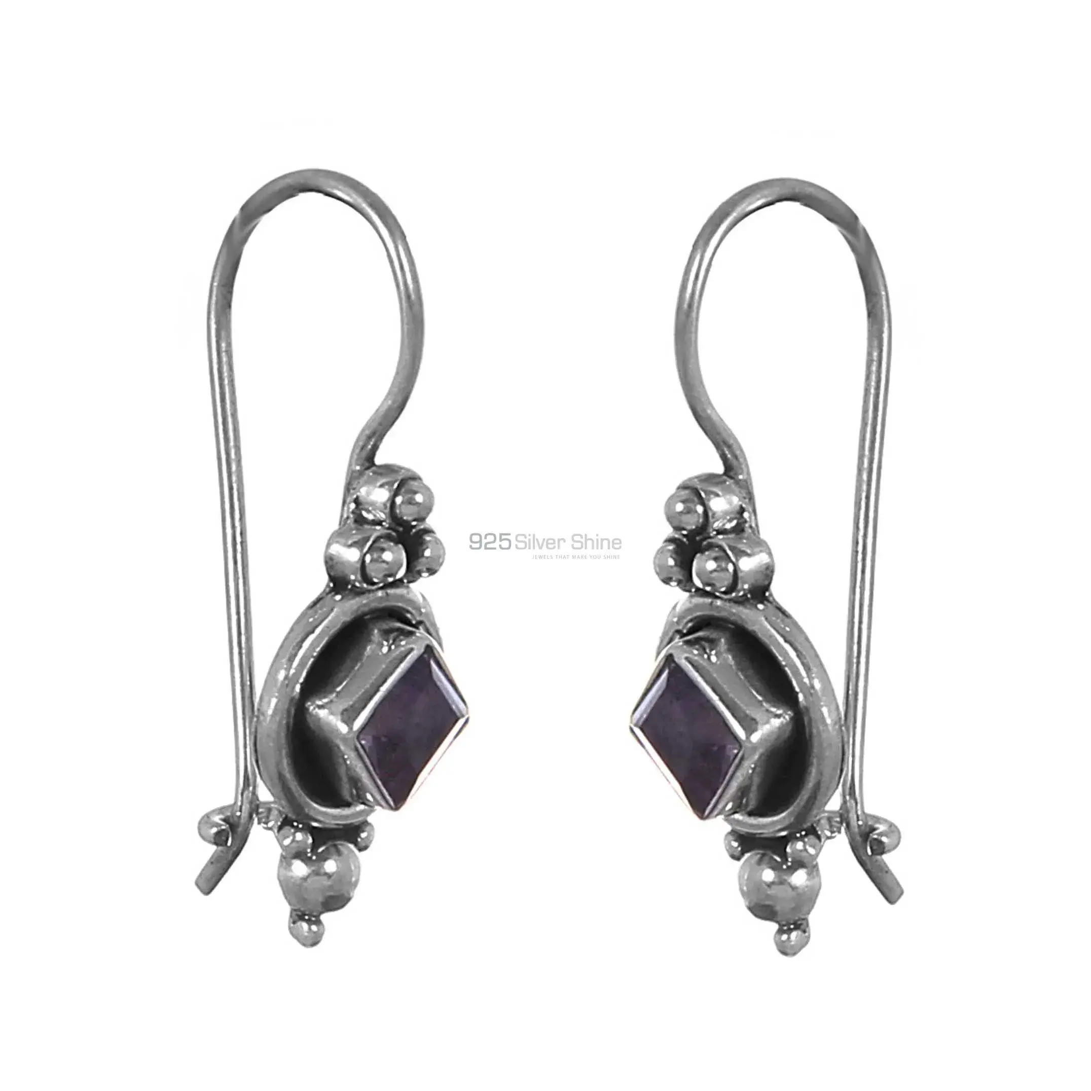 925 Sterling Silver Earrings In Semi Precious Amethyst Gemstone 925SE239_1