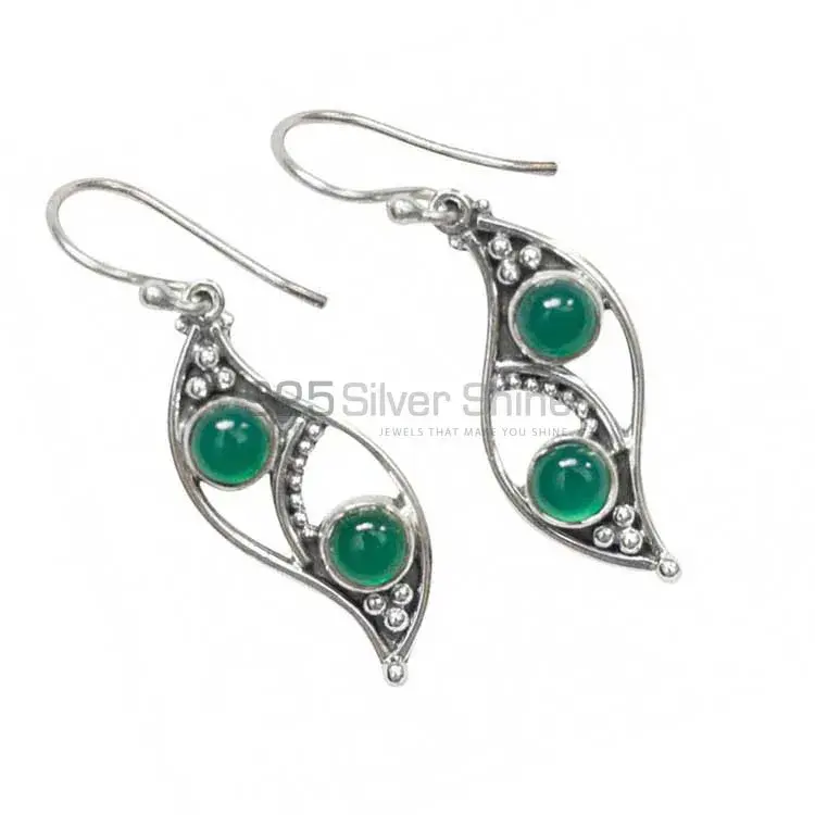 925 Sterling Silver Earrings In Semi Precious Green Onyx Gemstone 925SE2011_1