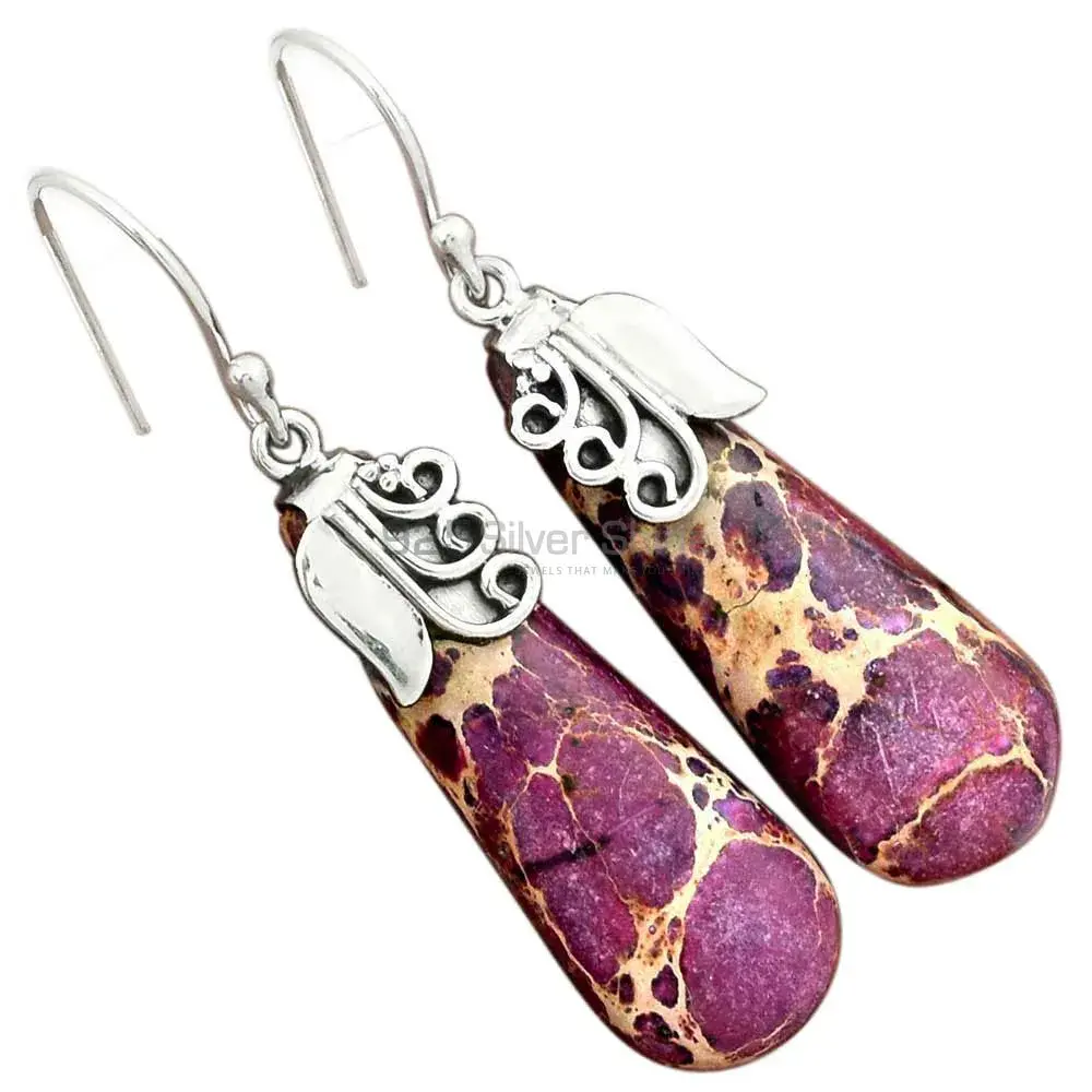 925 Sterling Silver Earrings In Semi Precious Sea Sediment Jasper Gemstone 925SE2507_1
