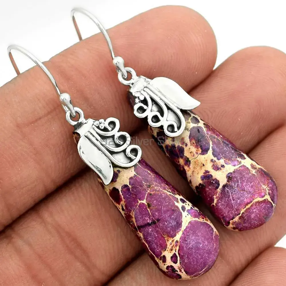 925 Sterling Silver Earrings In Semi Precious Sea Sediment Jasper Gemstone 925SE2507_2