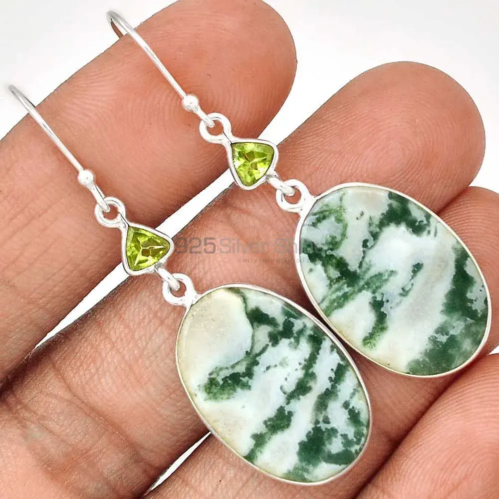 925 Sterling Silver Earrings In Semi Precious Zebra Jasper, Peridot Gemstone 925SE3062_1