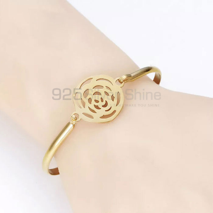 925 Sterling Silver Flower Bangle Bracelet FWMB180_0