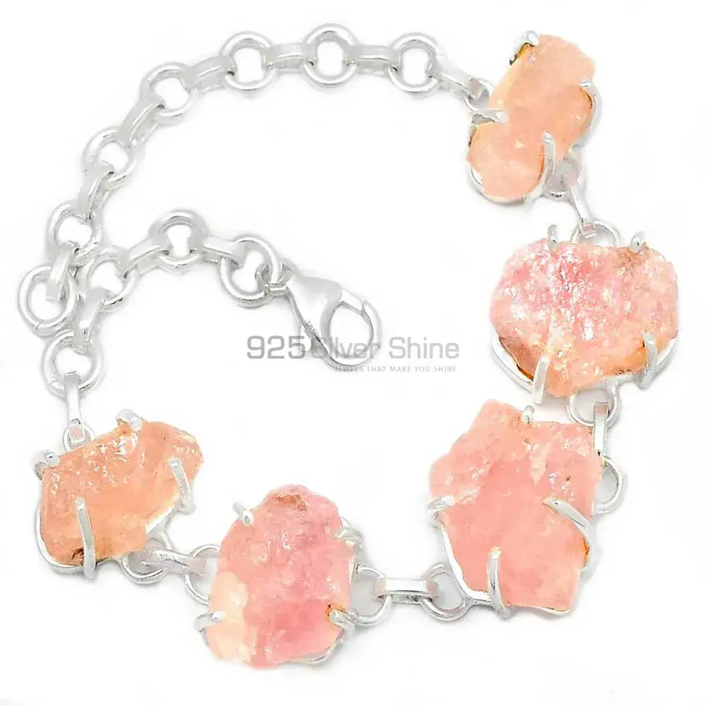 925 Sterling Silver Handmade Bracelets In Rose Quartz Gemstone Jewelry 925SB313-1_0
