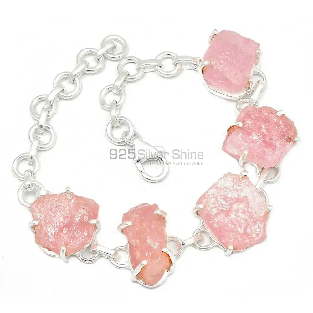 925 Sterling Silver Handmade Bracelets In Rose Quartz Gemstone Jewelry 925SB313-1_2