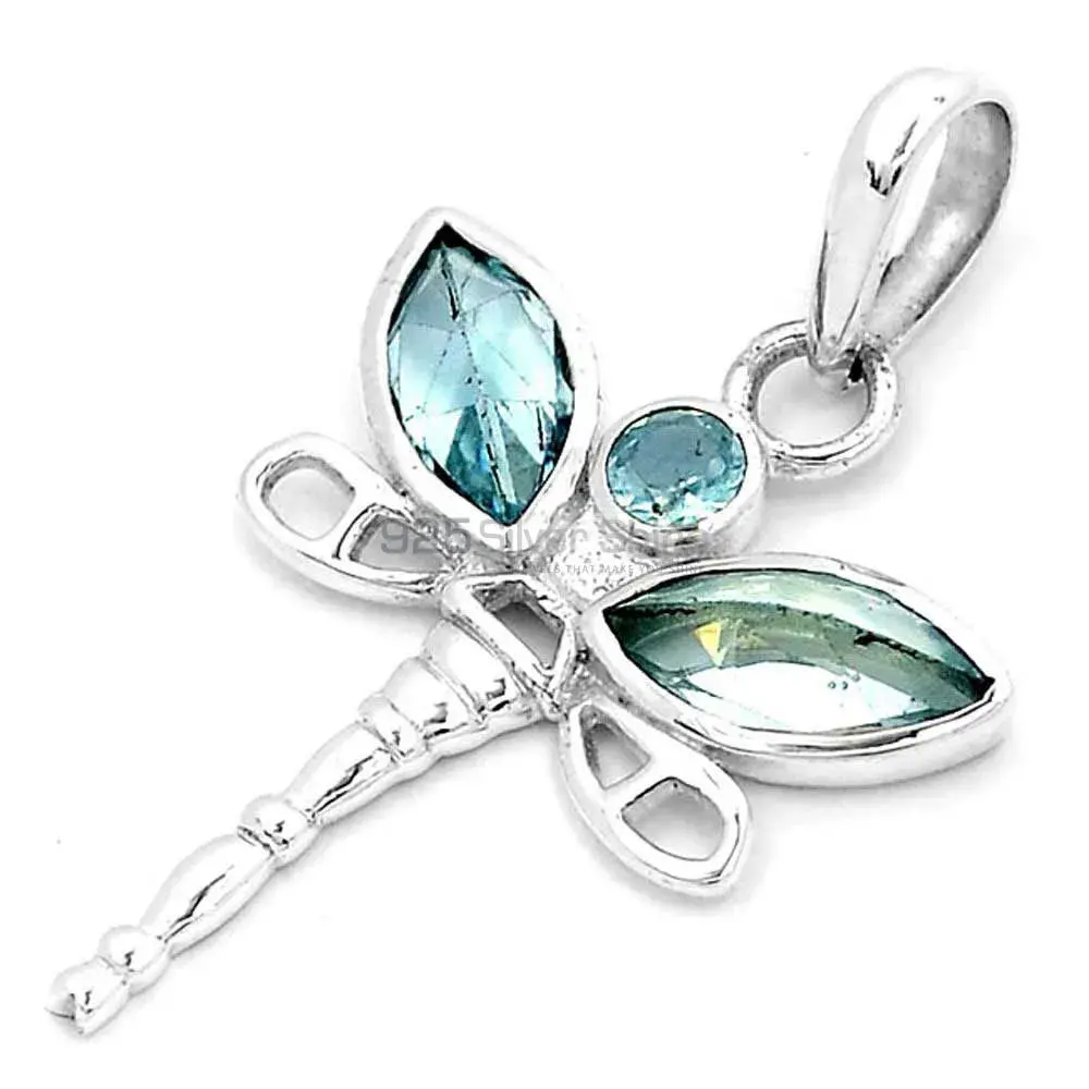 925 Sterling Silver Handmade Pendants In Blue Topaz Gemstone Jewelry 925SSP324-1_0