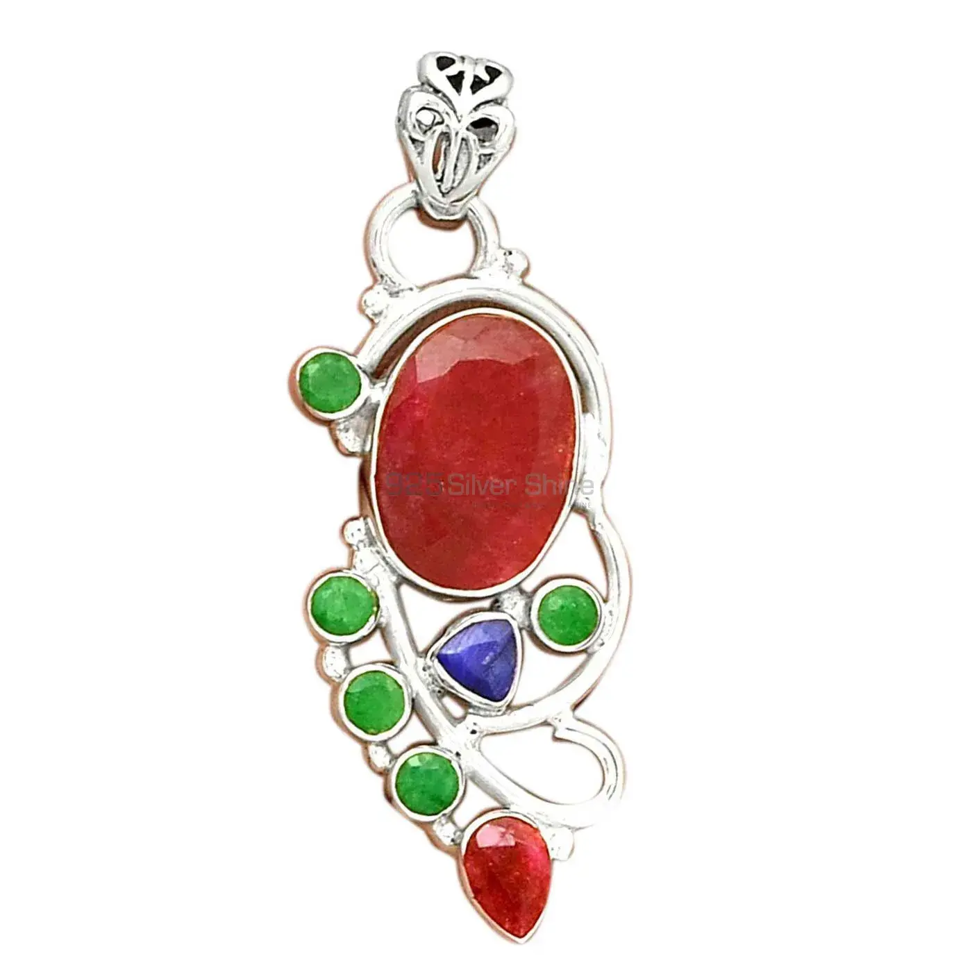 925 Sterling Silver Handmade Pendants In Multi Gemstone Jewelry 925SP095-4_2