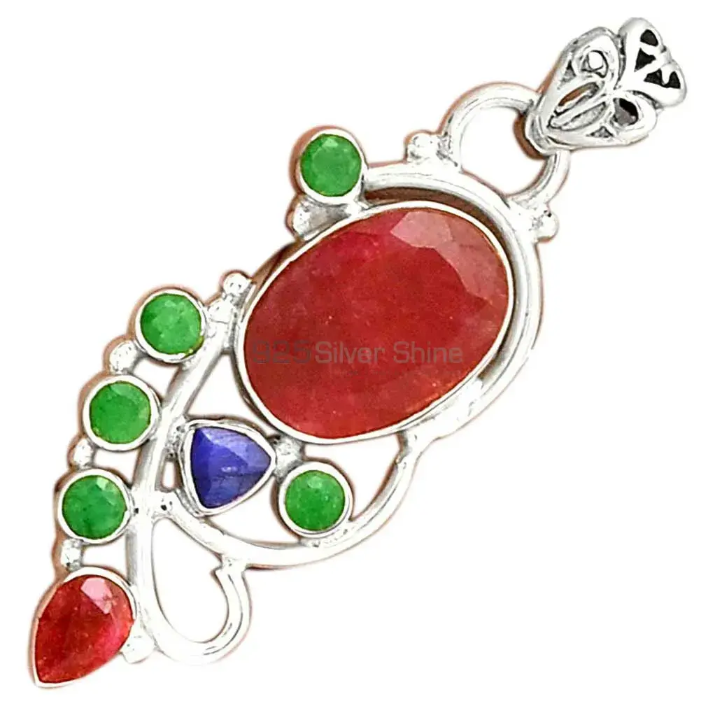 925 Sterling Silver Handmade Pendants In Multi Gemstone Jewelry 925SP095-4_3