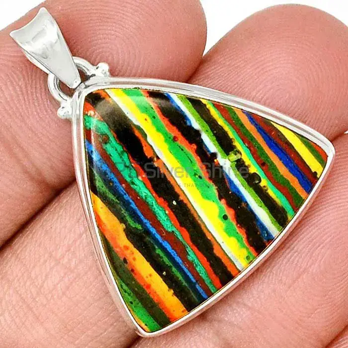 925 Sterling Silver Handmade Pendants In Rainbow Calsilica Gemstone Jewelry 925SP148_1