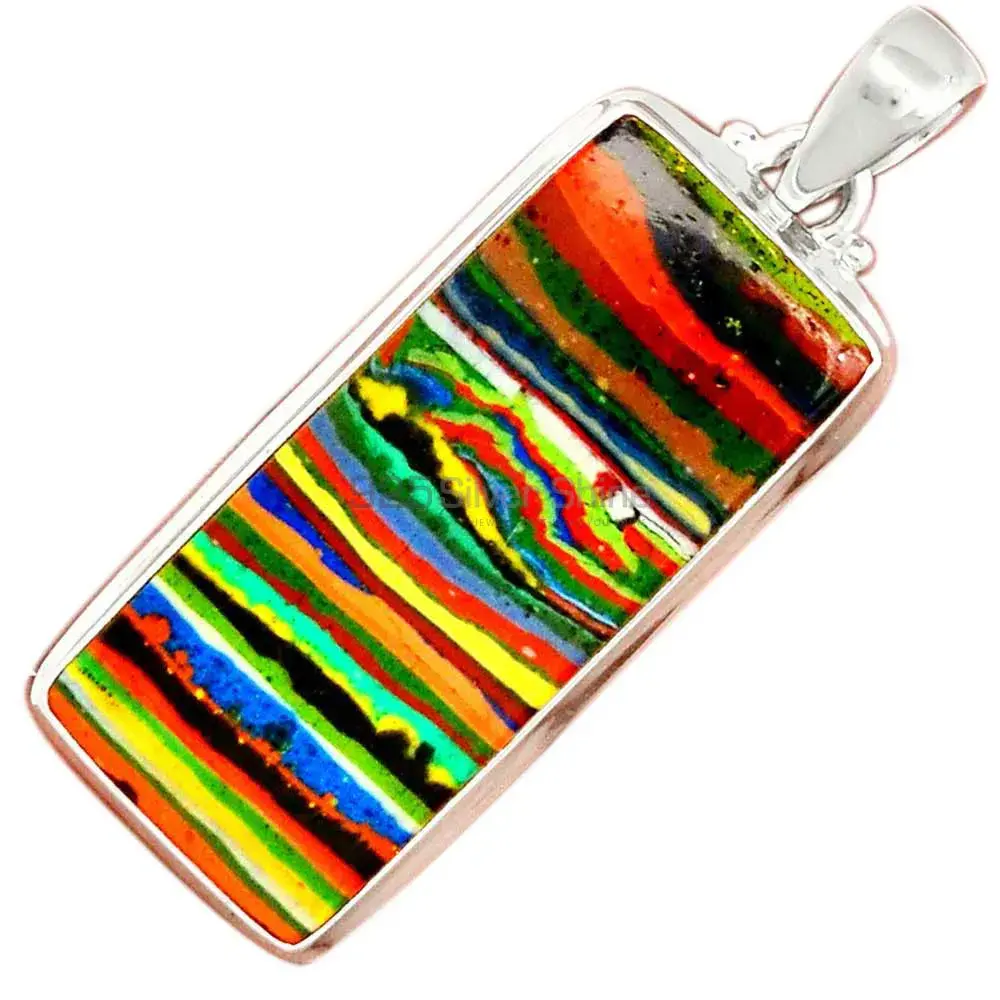 925 Sterling Silver Handmade Pendants In Rainbow Calsilica Gemstone Jewelry 925SP148_10