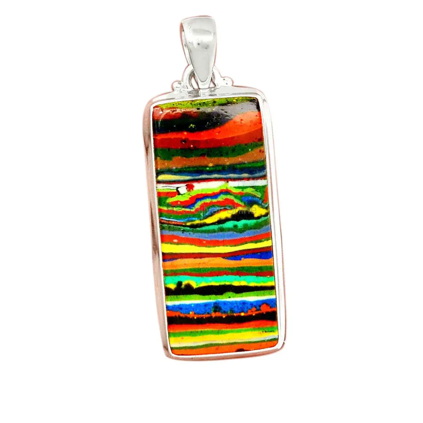 925 Sterling Silver Handmade Pendants In Rainbow Calsilica Gemstone Jewelry 925SP148_11