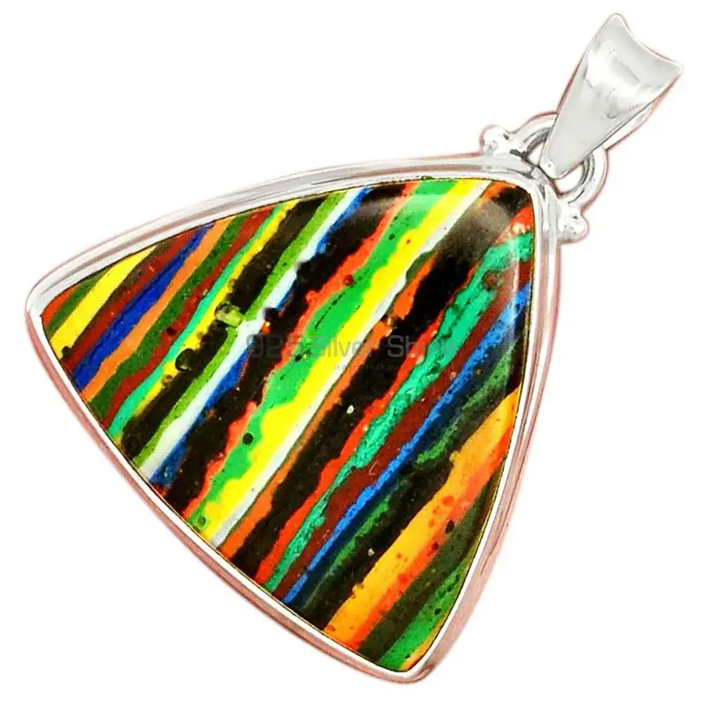925 Sterling Silver Handmade Pendants In Rainbow Calsilica Gemstone Jewelry 925SP148_12