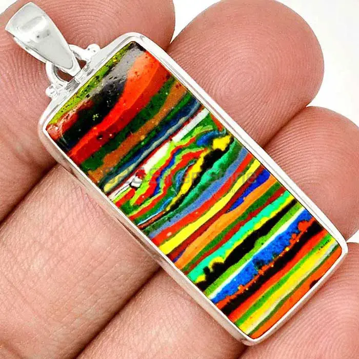 925 Sterling Silver Handmade Pendants In Rainbow Calsilica Gemstone Jewelry 925SP148_14