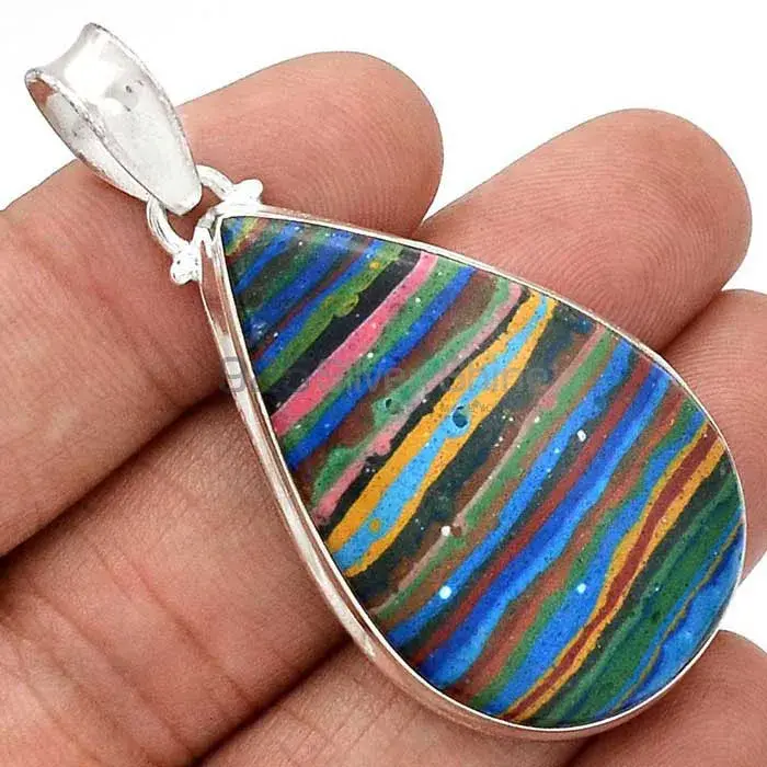 925 Sterling Silver Handmade Pendants In Rainbow Calsilica Gemstone Jewelry 925SP148_16