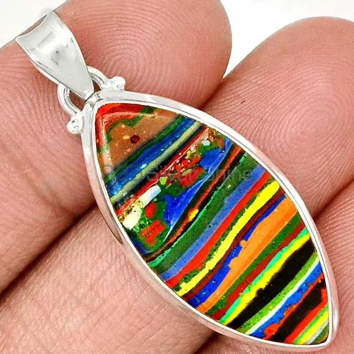 Rainbow Calsilica Pendant Necklace, 925 Sterling Silver, Handcrafted Gemstone Pendant, Bridal Wedding Jewelry Gift, Designer Chain hotsell Pendant