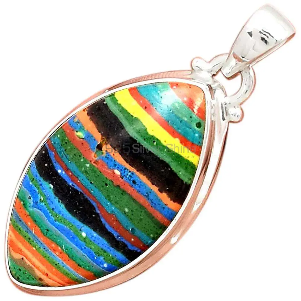 925 Sterling Silver Handmade Pendants In Rainbow Calsilica Gemstone Jewelry 925SP148_2